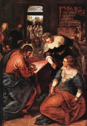 Christ in the House of Martha and Mary by Tintoretto Oil Painting