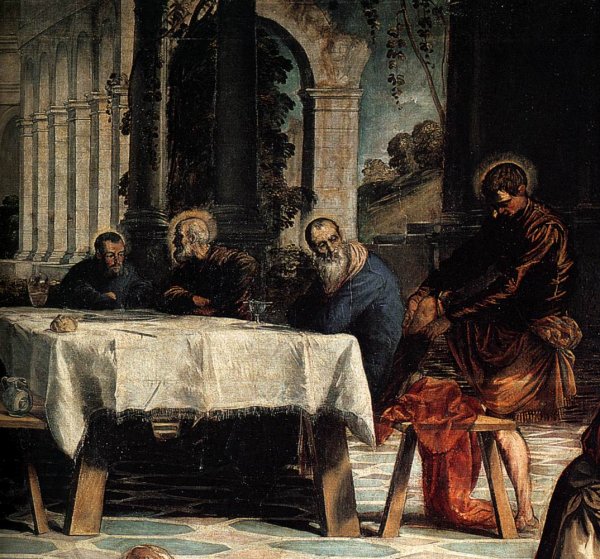 Christ Washing the Feet of His Disciples Detail by Tintoretto - Hand-Painted Oil Painting Reproduction