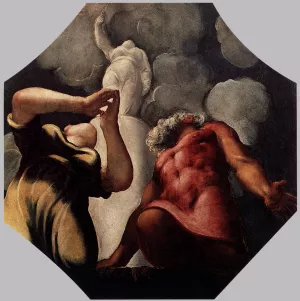Deucalion and Pyrrha Praying before the Statue of the Goddess Themis Oil painting by Tintoretto