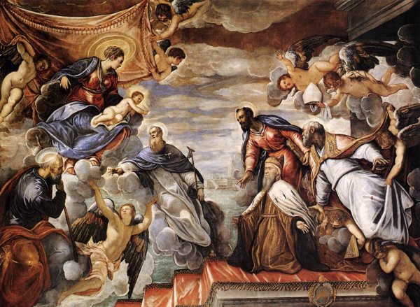 Doge Nicolo da Ponte Invoking the Protection of the Virgin by Tintoretto - Hand-Painted Oil Painting Reproduction