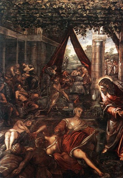 La Probatica Piscina by Tintoretto - Hand-Painted Oil Painting Reproduction