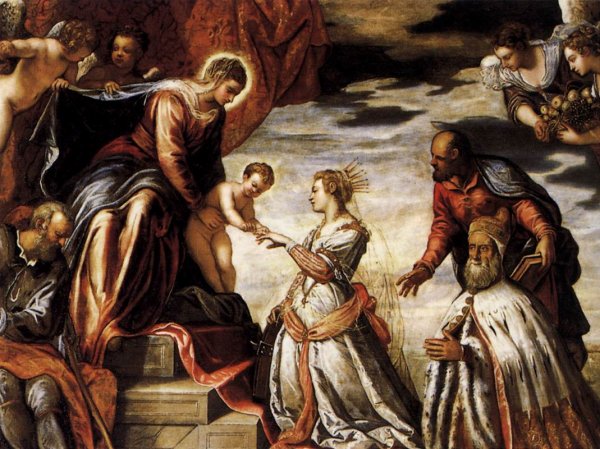Mystic Marriage of St Catherine Detail by Tintoretto - Hand-Painted Oil Painting Reproduction