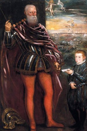 Portrait of Sebastiano Venier with a Page Oil painting by Tintoretto
