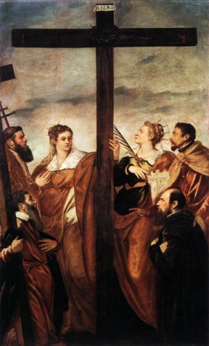 Sts Helen and Barbara Adoring the Cross Oil painting by Tintoretto