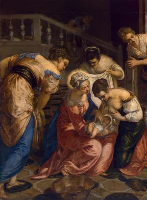 The Birth of John the Baptist Detail by Tintoretto - Oil Painting Reproduction