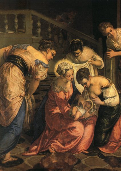 The Birth of St. John the Baptist Detail by Tintoretto - Hand-Painted Oil Painting Reproduction
