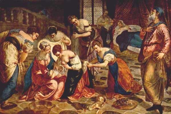 The birth of St. John the Baptist by Tintoretto - Hand-Painted Oil Painting Reproduction