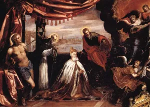 The Dead Christ Adored by Doges Pietro Lando and Marcantonio Trevisan by Tintoretto - Oil Painting Reproduction