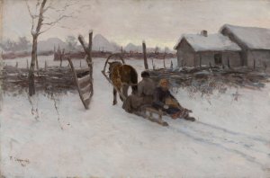 Farmyard with the Sleigh by Tit Dvornikov Oil Painting