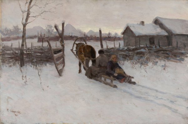 Farmyard with the Sleigh  by Tit Dvornikov - Hand-Painted Oil Painting Reproduction
