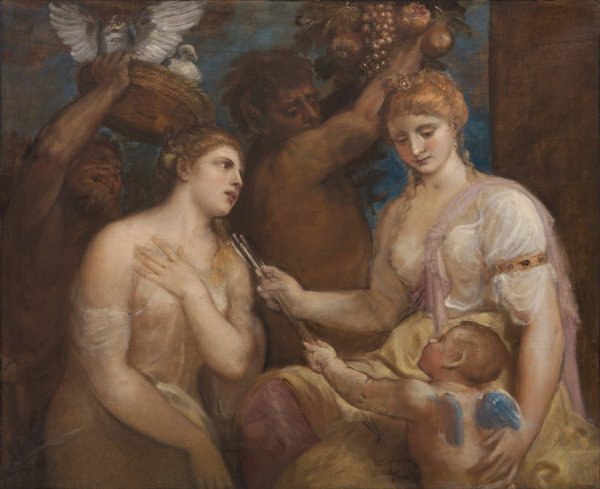 Allegory of Venus and Cupid  by Titian (Follower) - Hand-Painted Oil Painting Reproduction