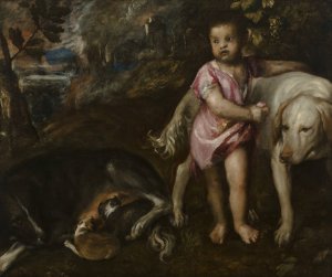 Boy with Dogs in a Landscape by Titian Oil Painting