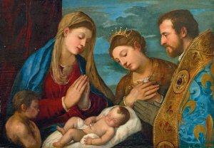 Madonna and Child with Saint John, Saint Catherine and Saint Louis of Toulouse by Titian Oil Painting