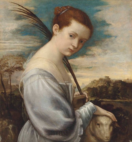 Saint Agnes by Titian - Hand-Painted Oil Painting Reproduction
