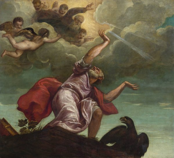Saint John the Evangelist on Patmos  by Titian - Hand-Painted Oil Painting Reproduction