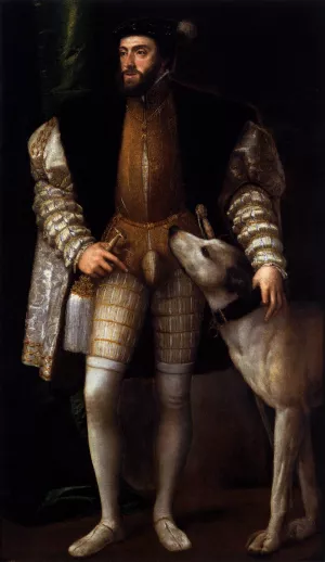 Charles V Standing with His Dog Oil painting by Titian Ramsey Peale II