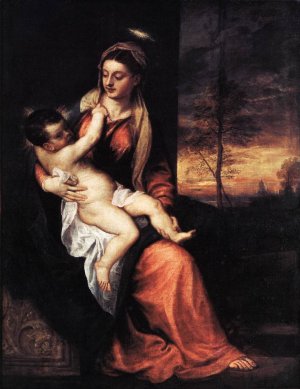 Madonna and Child in an Evening Landscape by Titian Ramsey Peale II Oil Painting