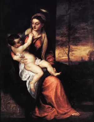 Madonna and Child in an Evening Landscape by Titian Ramsey Peale II - Oil Painting Reproduction