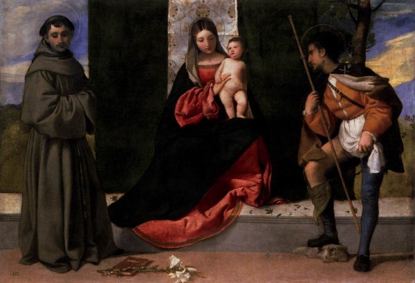 Main Product Photo of Madonna and Child with Sts Anthony of Padua and Roch Painting by Titian Ramsey Peale II