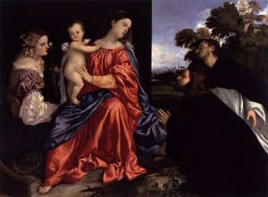Madonna and Child with Sts Catherine and Dominic and a Donor by Titian Ramsey Peale II Oil Painting