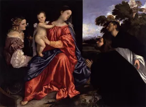 Madonna and Child with Sts Catherine and Dominic and a Donor by Titian Ramsey Peale II - Oil Painting Reproduction