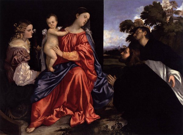 Main Product Photo of Madonna and Child with Sts Catherine and Dominic and a Donor Painting by Titian Ramsey Peale II