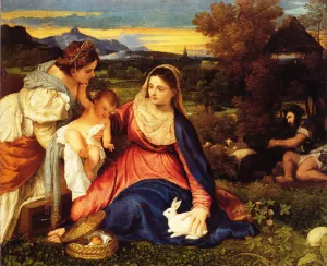 Madonna of the Rabbit also known as Madonna and Child with St. Catherine and a Rabbit Oil painting by Titian Ramsey Peale II