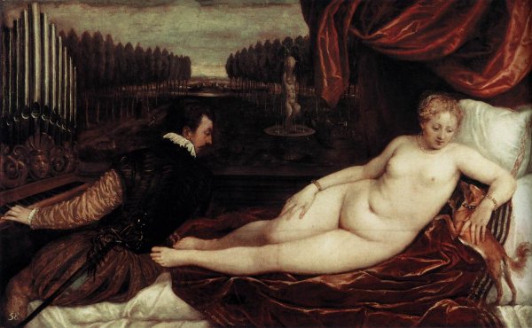 Main Product Photo of Venus and an Organist and a Little Dog Painting by Titian Ramsey Peale II
