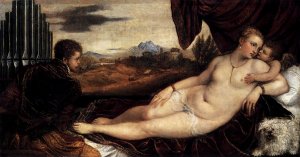 Venus and Cupid with an Organist Oil painting by Titian Ramsey Peale II