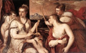 Venus Blindfolding Cupid Oil painting by Titian Ramsey Peale II