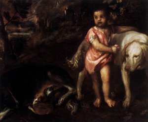 Youth with Dogs Oil painting by Titian Ramsey Peale II