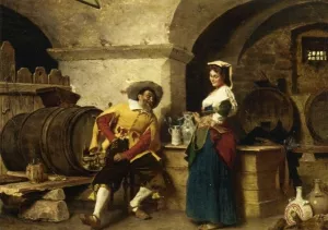 In the Wine Cellar painting by Tito Conti