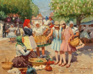 At the Market by Tivadar Josef Mousson Oil Painting