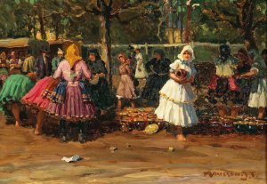 At the Pottery Market by Tivadar Josef Mousson Oil Painting