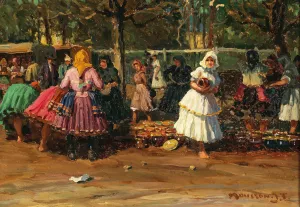 At the Pottery Market by Tivadar Josef Mousson Oil Painting