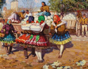 Market Day in Michalovce by Tivadar Josef Mousson Oil Painting