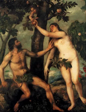 Adam and Eve Oil painting by Tiziano Vecellio