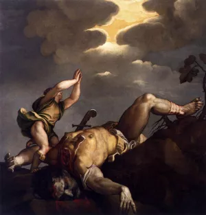 David and Goliath Oil painting by Tiziano Vecellio