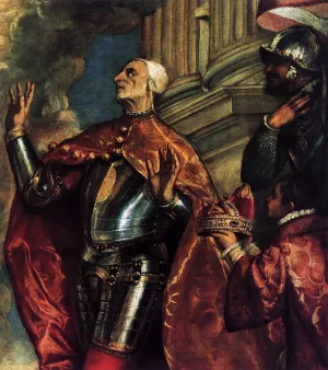 Doge Antonio Grimani Kneeling Before the Faith Detail painting by Tiziano Vecellio