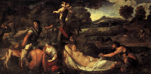 Main Product Photo of Jupiter and Antiope Pardo Venus Painting by Tiziano Vecellio