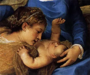 Madonna and Child with Saints Detail by Tiziano Vecellio - Oil Painting Reproduction