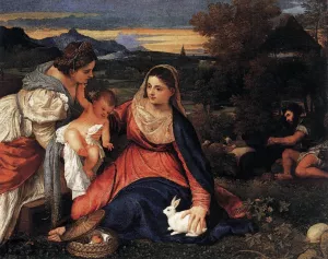 Madonna and Child with St Catherine and a Rabbit by Tiziano Vecellio - Oil Painting Reproduction