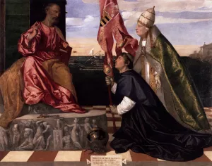 Pope Alexander VI Presenting Jacopo Pesaro to St Peter by Tiziano Vecellio Oil Painting