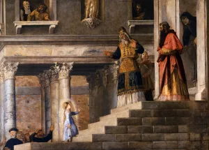 Presentation of the Virgin at the Temple Detail by Tiziano Vecellio - Oil Painting Reproduction