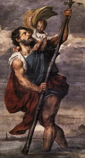 St Christopher by Tiziano Vecellio - Oil Painting Reproduction