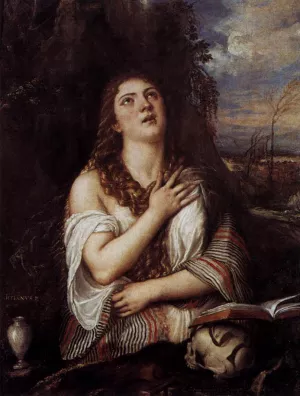 St Mary Magdalene by Tiziano Vecellio - Oil Painting Reproduction