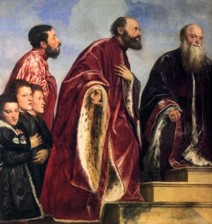 The Vendramin Family Venerating a Relic of the True Cross Detail by Tiziano Vecellio Oil Painting