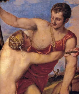 Venus and Adonis Detail by Tiziano Vecellio Oil Painting