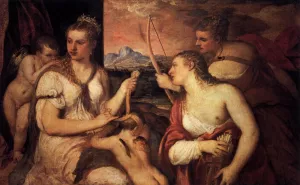 Venus Blindfolding Cupid by Tiziano Vecellio - Oil Painting Reproduction