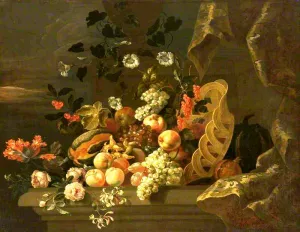 Still Life with a Basket of Fruit and Flowers painting by Tobias Stranover
